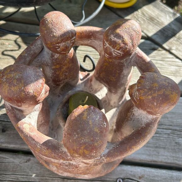 Vintage Terracotta Brown Circle of Friends Candle Holder Sculpture - Picture 7 of 16